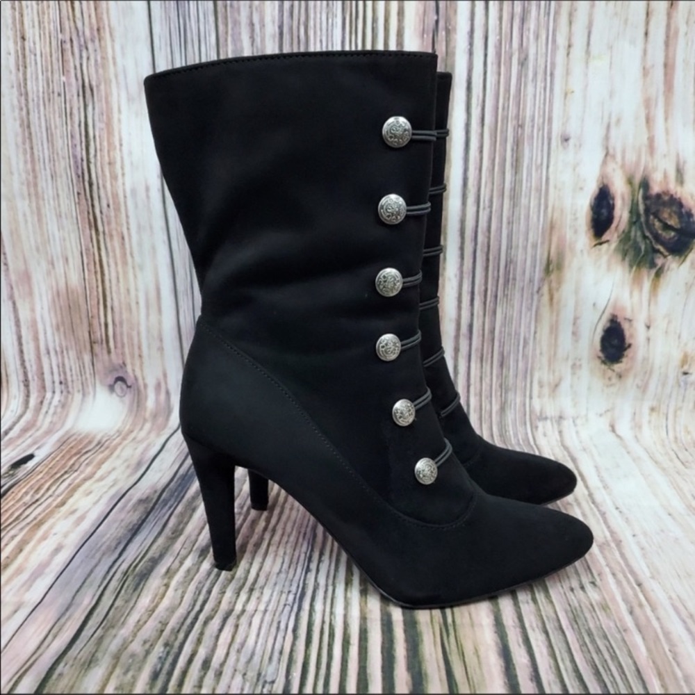 NIB Rialto Chung Black Victorian Style Mid Calf Heeled Boots